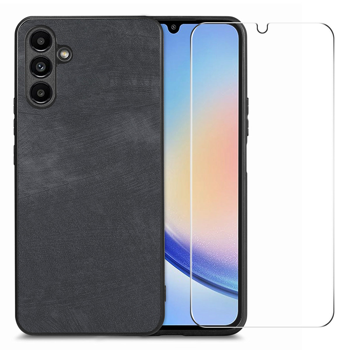 ENKAY HAT PRINCE For Samsung Galaxy A34 5G Phone Case Retro Leather PC Cover with High Aluminium-silicon Glass Film ENKAY HAT PRINCE For Samsung Galaxy A34 5G Phone Case Retro Leather PC Cover with High Aluminium-silicon Glass Film